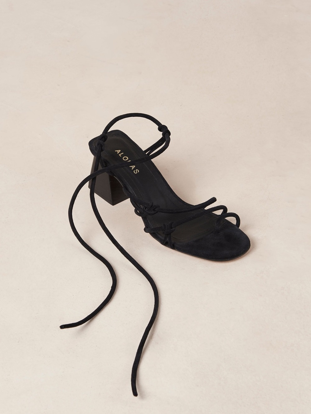 ALOHAS Black Suede Lace-Up Block Heel Sandal with Strappy Toe